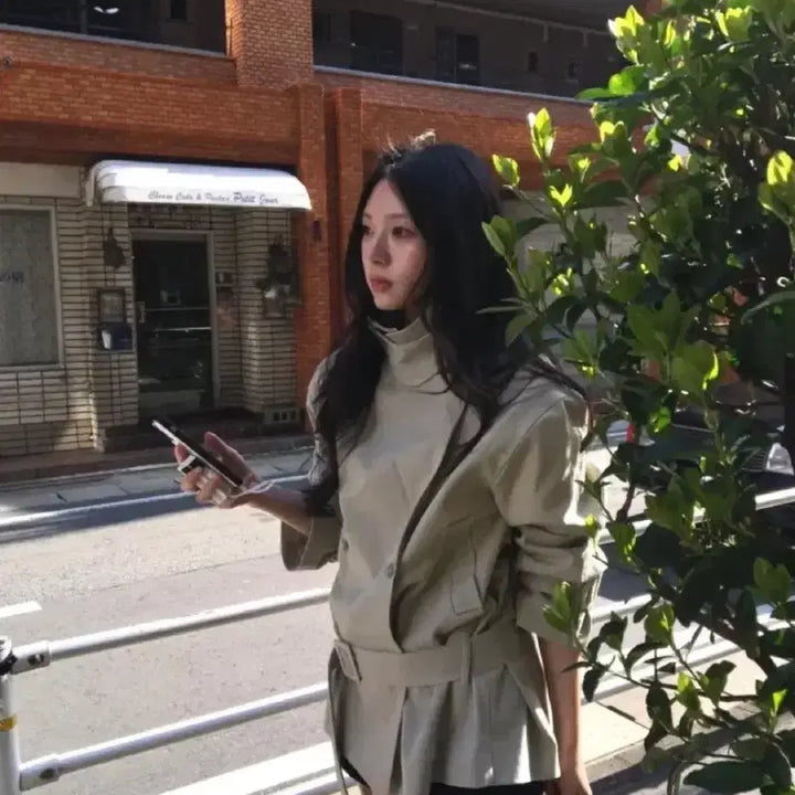 [BUNJANG] Soand Black Up Half High Neck Trench Jacket Coat / soand 하이원스 블랙업 하프 하이넥 트렌치 자켓 코트