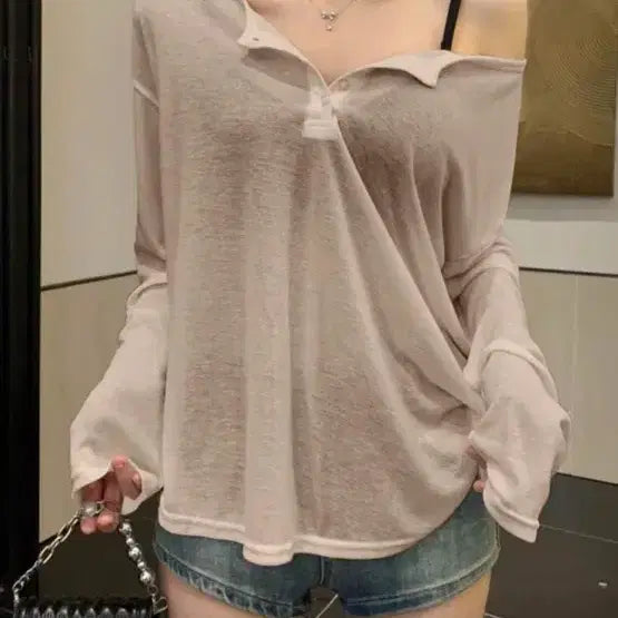 [SOLD OUT] 여리핏 오프숄더 긴팔 티셔츠 커피 브라운