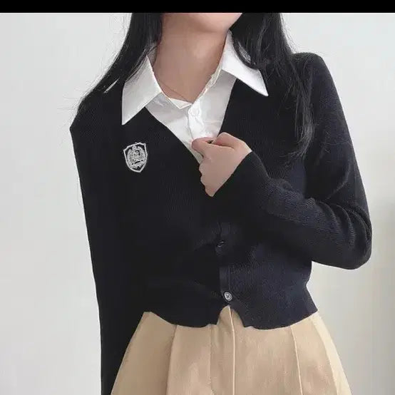 [BUNJANG] Your Rose Black Cardigan and Shirt Set / 유어로즈 블랙 셔츠+가디건
