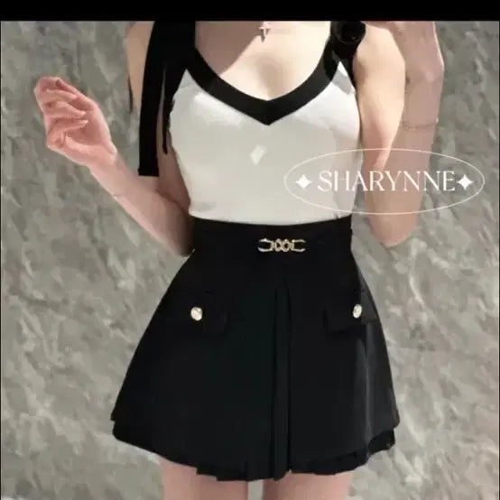 [BUNJANG] Charrine Black and White Sleeveless Top / 샤린느 블랙 앤 화이트 상의