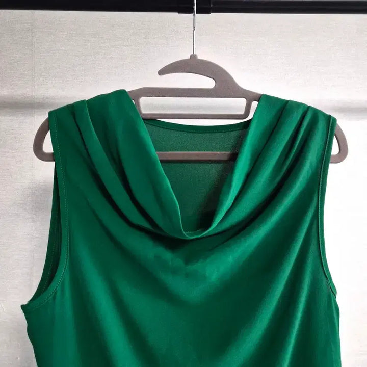 [BUNJANG] Green Drape Neck Sleeveless Blouse / 새옷 그린 드레이프넥 민소매 블라우스