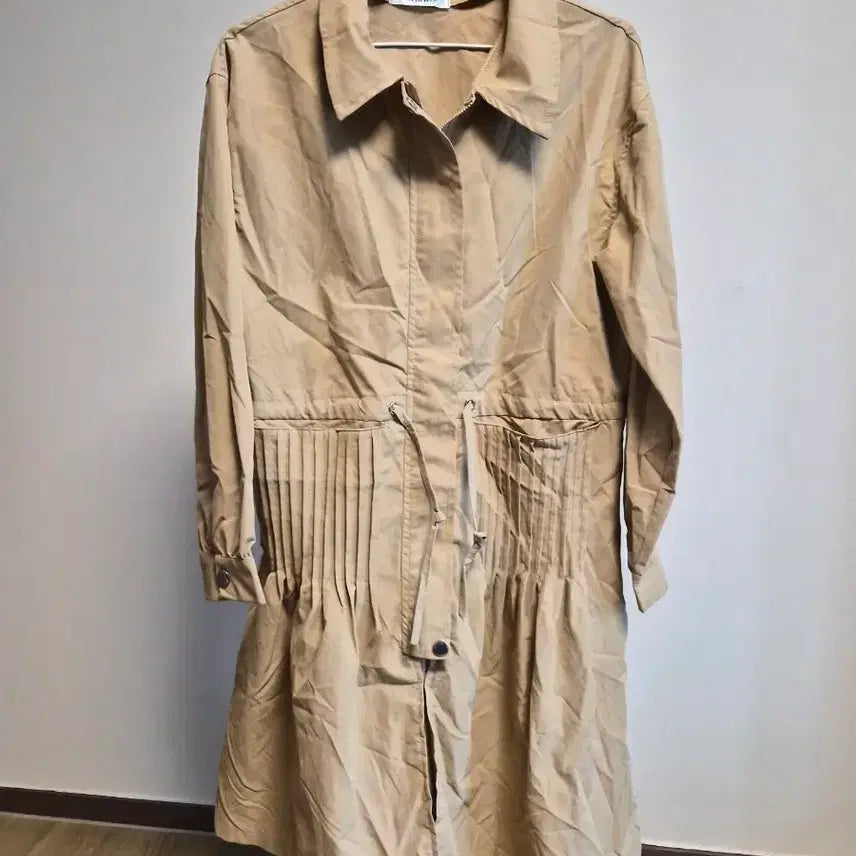 [BUNJANG] Sunflower Beige Pleated Long Shirt Dress / (새상품)베이지 여성 플리츠 롱 셔츠 free size