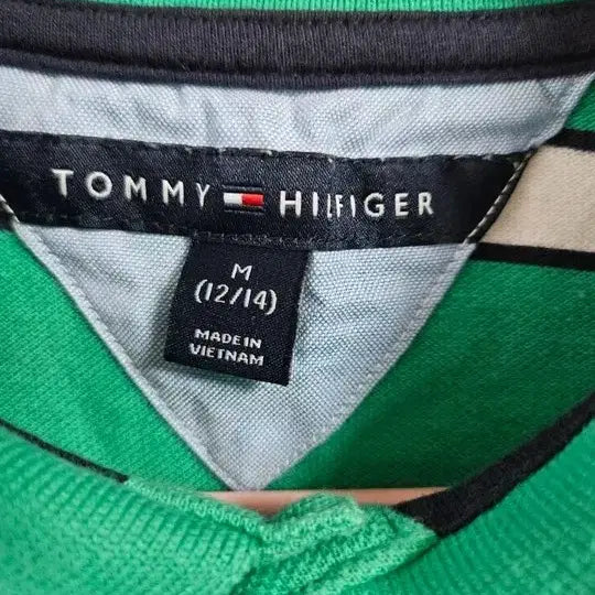 [BUNJANG] Tommy Hilfiger Green Striped Polo Shirt / 타미힐피거 그린 스트라이프 반팔 카라티