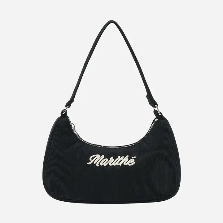 [SOLD OUT] 마리떼 엠브로이더리 코듀로이 로고 숄더백 호보백