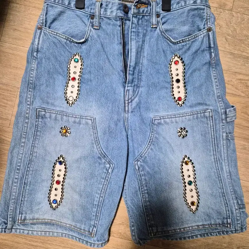 [BUNJANG] Kapital Gemstone Denim Shorts / 캐피탈 잼스톤 데님 숏 팬츠
