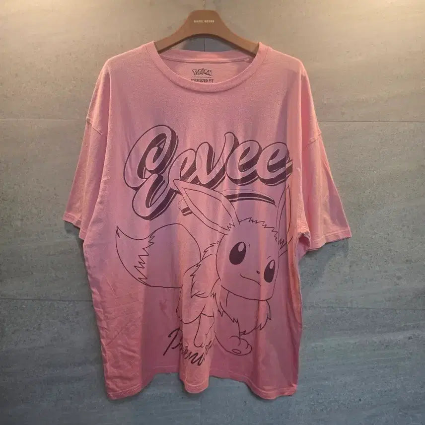 [BUNJANG] Pokemon Eevee Oversized Fit Pink T-shirt / 포켓몬스터. 이브이. 오버사이즈 핏. 핑크 티셔츠 .