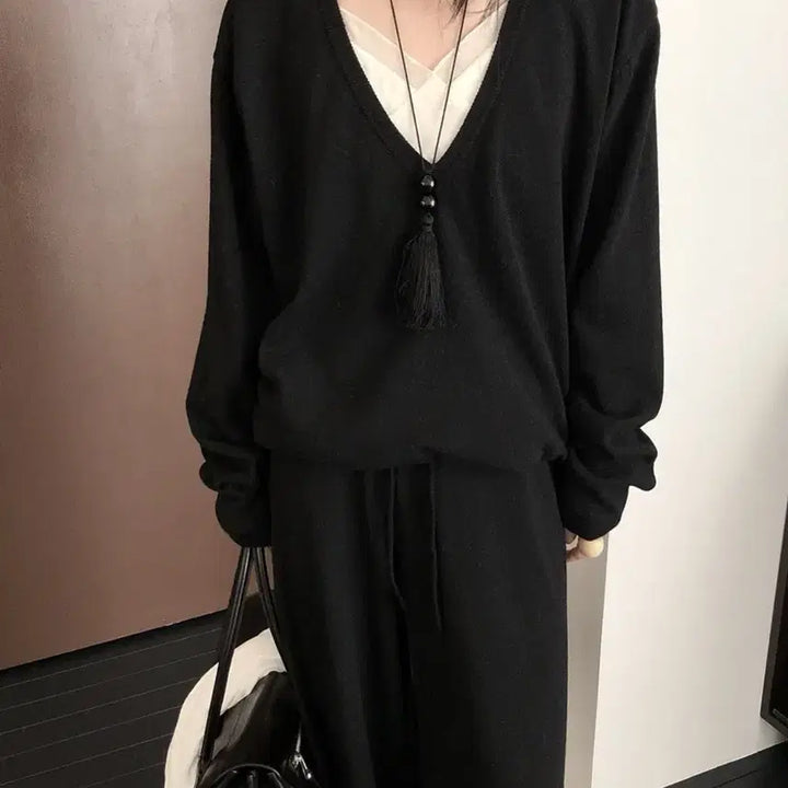 [BUNJANG] Le Butter SS Deep V-Neck Knit (Gray/Black) / 르버터 ss딥브이넥 니트 (회/검)