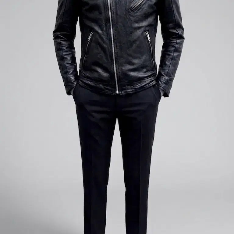 [BUNJANG] Selectizm Italian Lambskin Asymmetrical Double Zipper Blouson Jacket / 셀렉티즘/이태리 양가죽 사선 이중지퍼 라이더 블루종 자켓 /L[103]