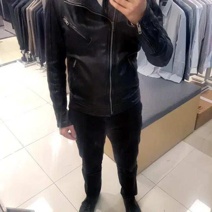 [BUNJANG] Selectizm Italian Lambskin Asymmetrical Double Zipper Blouson Jacket / 셀렉티즘/이태리 양가죽 사선 이중지퍼 라이더 블루종 자켓 /L[103]