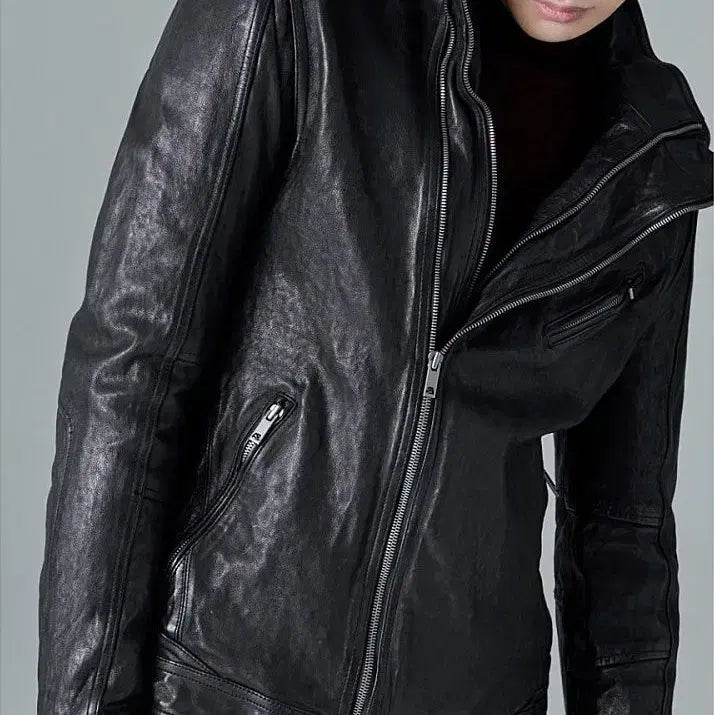 [BUNJANG] Selectizm Italian Lambskin Asymmetrical Double Zipper Blouson Jacket / 셀렉티즘/이태리 양가죽 사선 이중지퍼 라이더 블루종 자켓 /L[103]