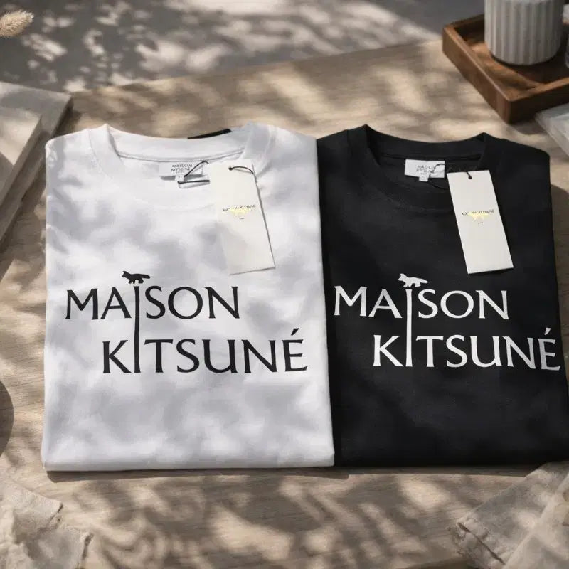 [BUNJANG] Maison Kitsune Logo T-shirt (White/Black) / 특가 메종키츠네 로고 반팔 티셔츠 화이트/블랙 남녀공용 오버핏