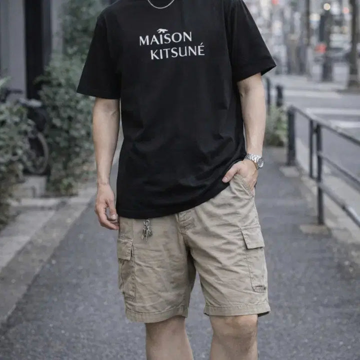 [BUNJANG] Maison Kitsune Logo T-shirt (White/Black) / 특가 메종키츠네 로고 반팔 티셔츠 화이트/블랙 남녀공용 오버핏