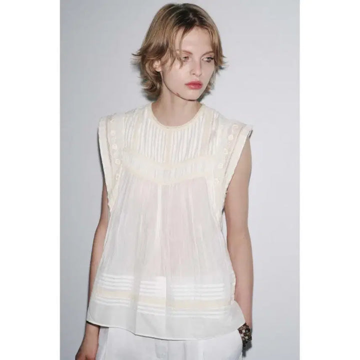 [BUNJANG] ZARA Lace White Sleeveless Blouse (S) / (새상품) 자라 레이스 화이트 민소매 블라우스 s