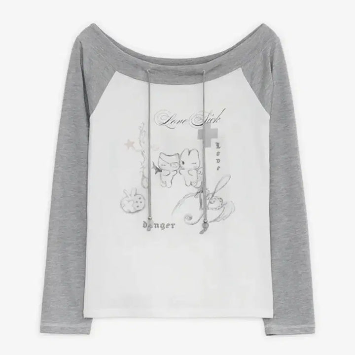 [BUNJANG] Hug Your Skin Love Chic Drawing Off-shoulder Top Ivory / 허그유어스킨 러브 시크 드로잉 오프숄더 탑 아이보리