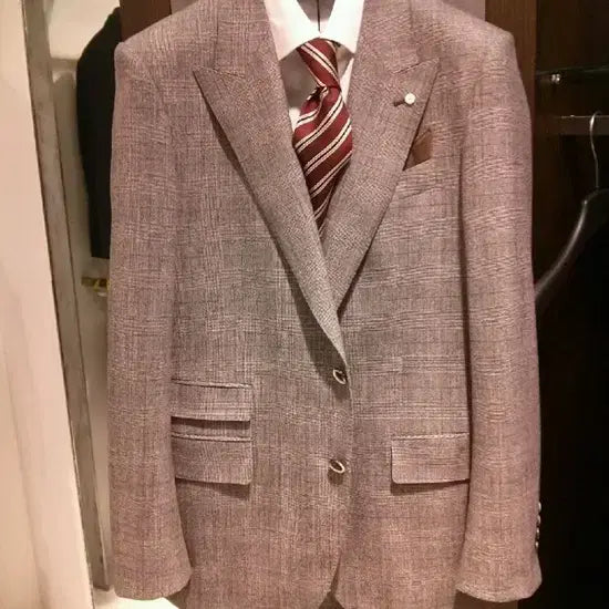 [BUNJANG] Vanhart di Albazar Luigi Botto Burgundy Glen Check Peak Lapel Suit / 반하트 /이태리 루이지보또 버건디 글렌 체크 피크드라펠 수트/100,32