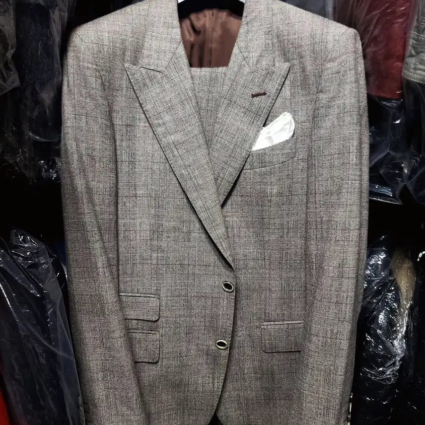 [BUNJANG] Vanhart di Albazar Luigi Botto Burgundy Glen Check Peak Lapel Suit / 반하트 /이태리 루이지보또 버건디 글렌 체크 피크드라펠 수트/100,32