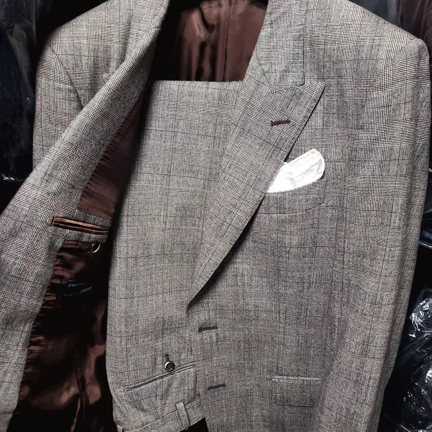 [BUNJANG] Vanhart di Albazar Luigi Botto Burgundy Glen Check Peak Lapel Suit / 반하트 /이태리 루이지보또 버건디 글렌 체크 피크드라펠 수트/100,32