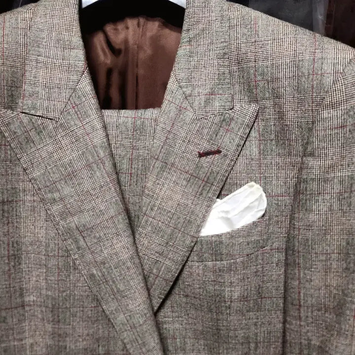 [BUNJANG] Vanhart di Albazar Luigi Botto Burgundy Glen Check Peak Lapel Suit / 반하트 /이태리 루이지보또 버건디 글렌 체크 피크드라펠 수트/100,32