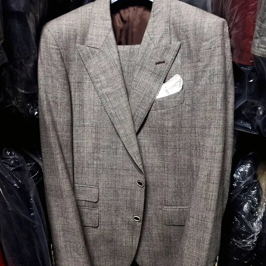 [BUNJANG] Vanhart di Albazar Luigi Botto Burgundy Glen Check Peak Lapel Suit / 반하트 /이태리 루이지보또 버건디 글렌 체크 피크드라펠 수트/100,32