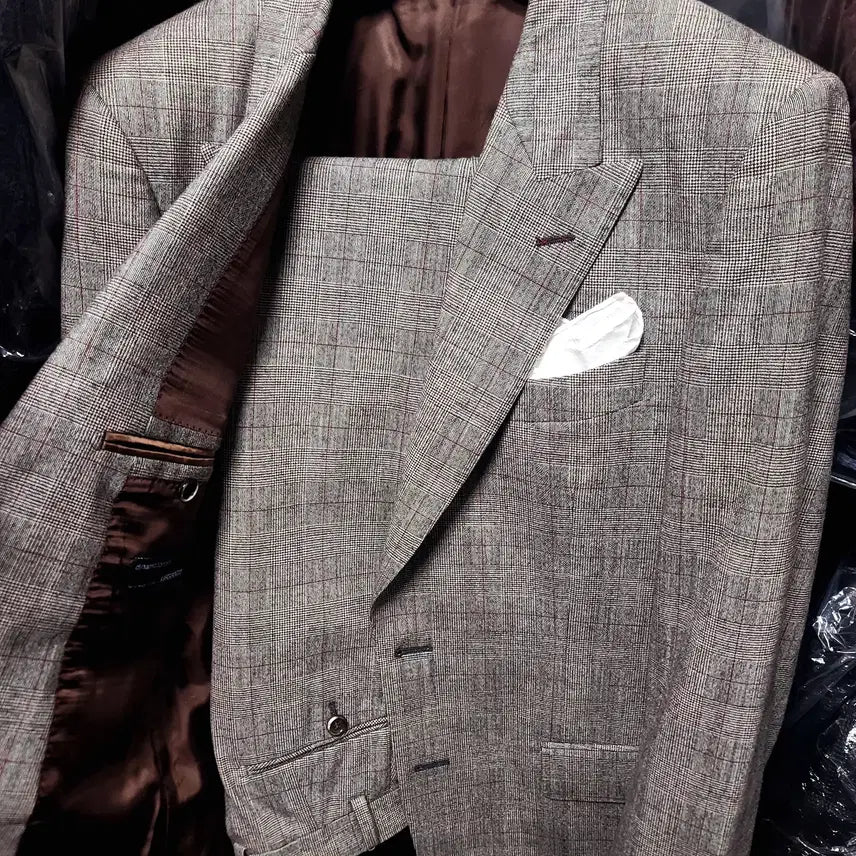 [BUNJANG] Vanhart di Albazar Luigi Botto Burgundy Glen Check Peak Lapel Suit / 반하트 /이태리 루이지보또 버건디 글렌 체크 피크드라펠 수트/100,32