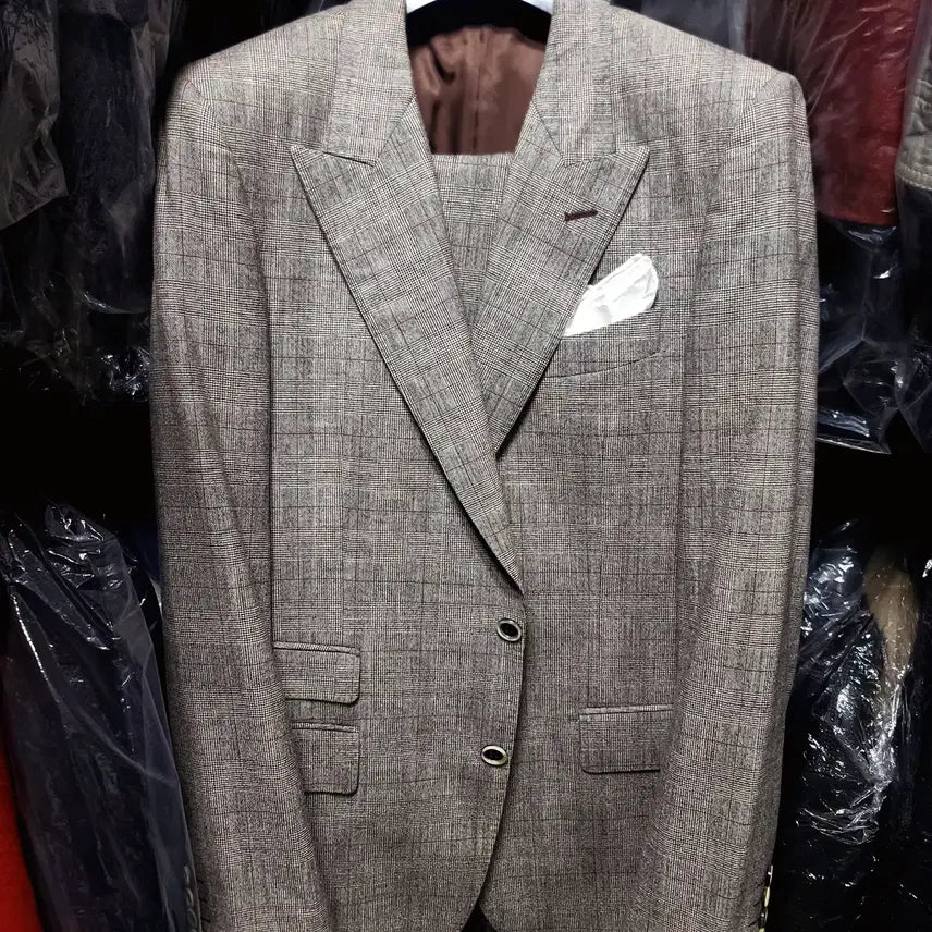 [BUNJANG] Vanhart di Albazar Luigi Botto Burgundy Glen Check Peak Lapel Suit / 반하트 /이태리 루이지보또 버건디 글렌 체크 피크드라펠 수트/100,32