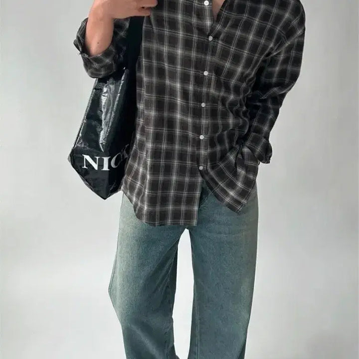 [BUNJANG] Dioff Weare Formal Check Shirt (Brown, Free Size) / 디오프-웨르포멀체크셔츠