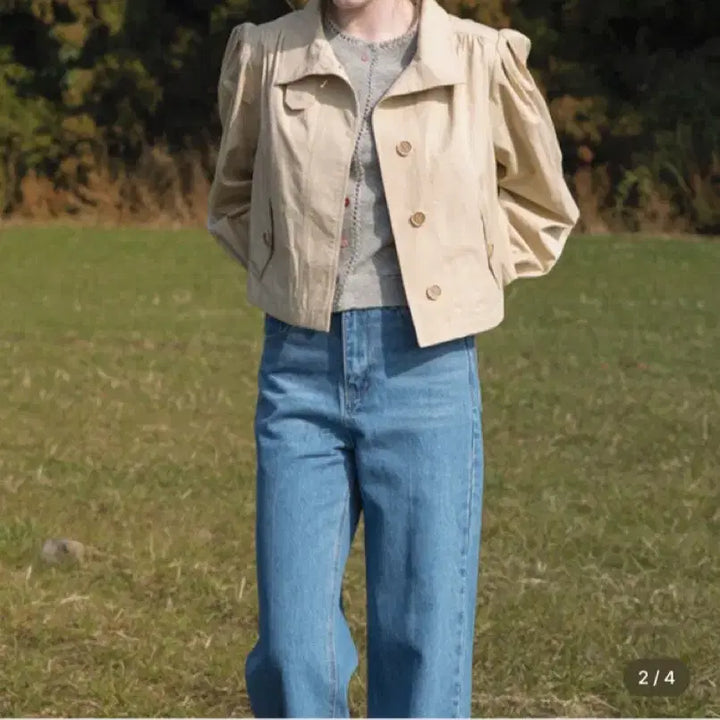 [BUNJANG] Rinnina Cotton High Neck Jacket (Beige) / 코이 코튼 하이넥 자켓(베이지)