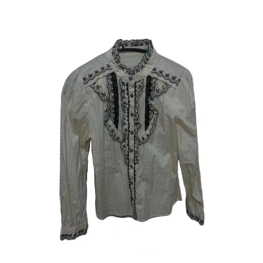 [BUNJANG] Axispharm Blouse Lace Frill Shirt / 엑시즈팜 블라우스 레이스 프릴 셔츠 y2k 공겜여주