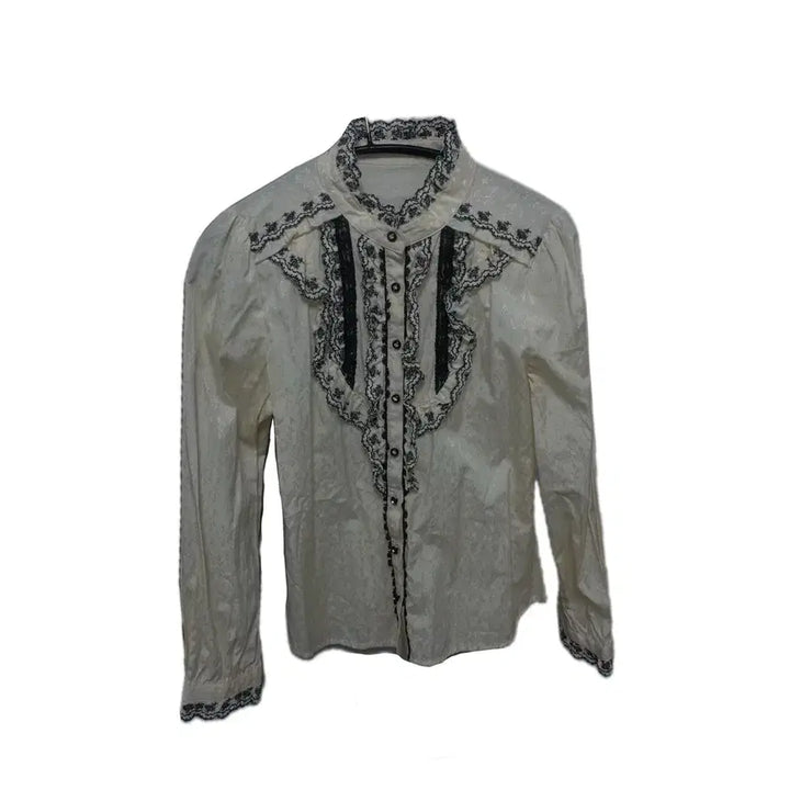 [BUNJANG] Axispharm Blouse Lace Frill Shirt / 엑시즈팜 블라우스 레이스 프릴 셔츠 y2k 공겜여주