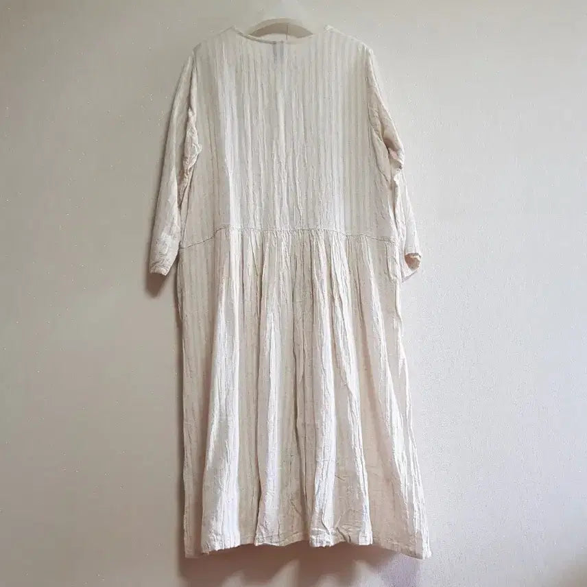 [BUNJANG] Ivory Long Striped V-neck Dress / 시원한 원피스