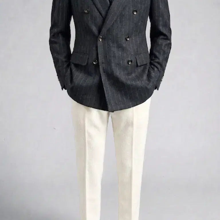 [BUNJANG] Galaxy Charcoal Gray Wool Cashmere Double Breasted Blazer Jacket / 갤럭시/차콜그레이 플란넬 울캐시미어 더블 브레스티드 블레이져 자켓/103