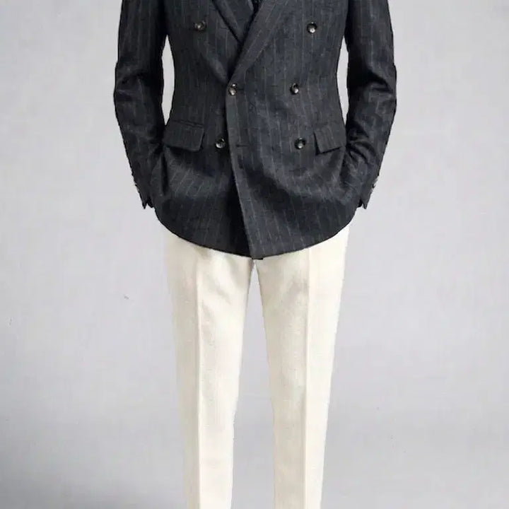 [BUNJANG] Galaxy Charcoal Gray Wool Cashmere Double Breasted Blazer Jacket / 갤럭시/차콜그레이 플란넬 울캐시미어 더블 브레스티드 블레이져 자켓/103