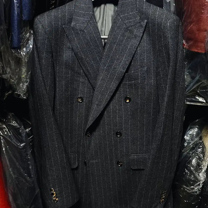 [BUNJANG] Galaxy Charcoal Gray Wool Cashmere Double Breasted Blazer Jacket / 갤럭시/차콜그레이 플란넬 울캐시미어 더블 브레스티드 블레이져 자켓/103