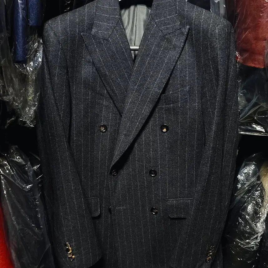 [BUNJANG] Galaxy Charcoal Gray Wool Cashmere Double Breasted Blazer Jacket / 갤럭시/차콜그레이 플란넬 울캐시미어 더블 브레스티드 블레이져 자켓/103