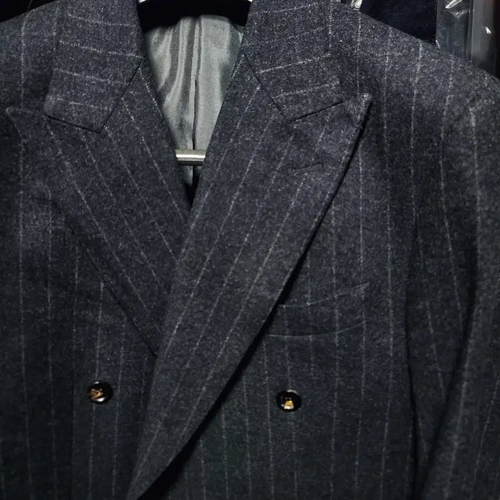 [BUNJANG] Galaxy Charcoal Gray Wool Cashmere Double Breasted Blazer Jacket / 갤럭시/차콜그레이 플란넬 울캐시미어 더블 브레스티드 블레이져 자켓/103