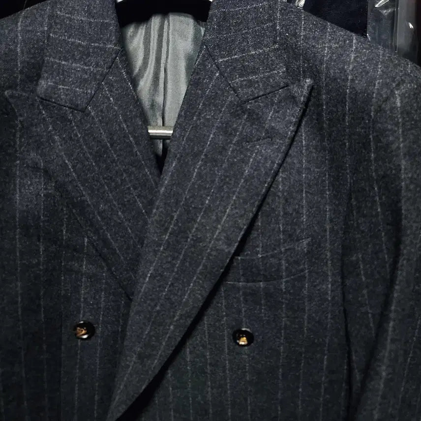 [BUNJANG] Galaxy Charcoal Gray Wool Cashmere Double Breasted Blazer Jacket / 갤럭시/차콜그레이 플란넬 울캐시미어 더블 브레스티드 블레이져 자켓/103