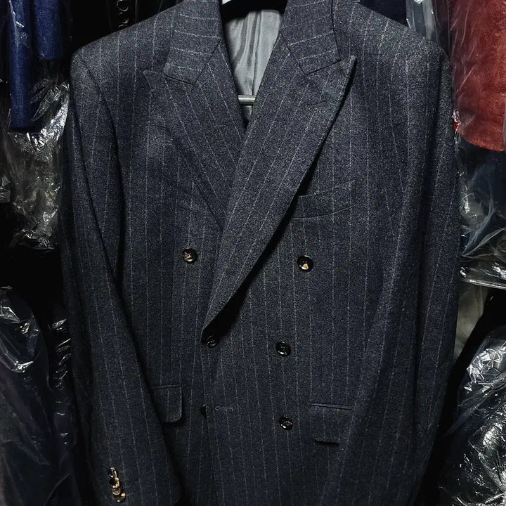 [BUNJANG] Galaxy Charcoal Gray Wool Cashmere Double Breasted Blazer Jacket / 갤럭시/차콜그레이 플란넬 울캐시미어 더블 브레스티드 블레이져 자켓/103