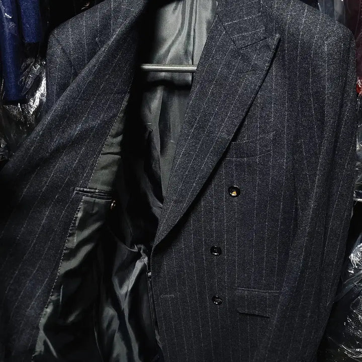 [BUNJANG] Galaxy Charcoal Gray Wool Cashmere Double Breasted Blazer Jacket / 갤럭시/차콜그레이 플란넬 울캐시미어 더블 브레스티드 블레이져 자켓/103