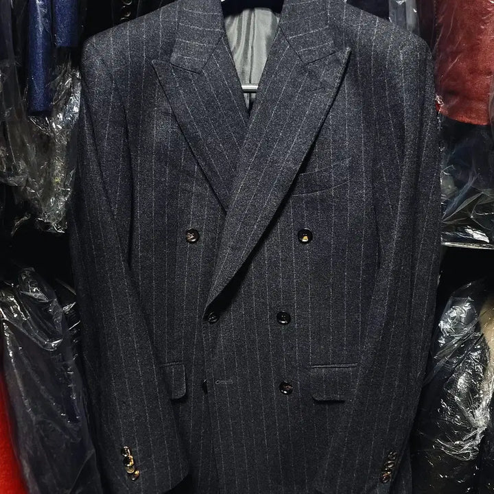 [BUNJANG] Galaxy Charcoal Gray Wool Cashmere Double Breasted Blazer Jacket / 갤럭시/차콜그레이 플란넬 울캐시미어 더블 브레스티드 블레이져 자켓/103