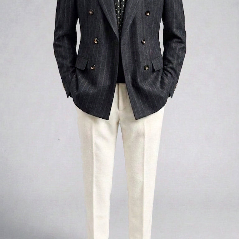 [BUNJANG] Galaxy Charcoal Gray Wool Cashmere Double Breasted Blazer Jacket / 갤럭시/차콜그레이 플란넬 울캐시미어 더블 브레스티드 블레이져 자켓/103