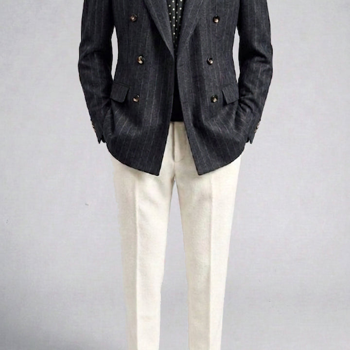 [BUNJANG] Galaxy Charcoal Gray Wool Cashmere Double Breasted Blazer Jacket / 갤럭시/차콜그레이 플란넬 울캐시미어 더블 브레스티드 블레이져 자켓/103
