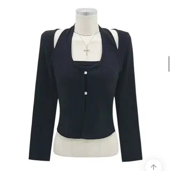 [BUNJANG] Black Halterneck Cardigan and Camisole Set / 블랙 홀터넥 가디건 + 나시 세트 일체형