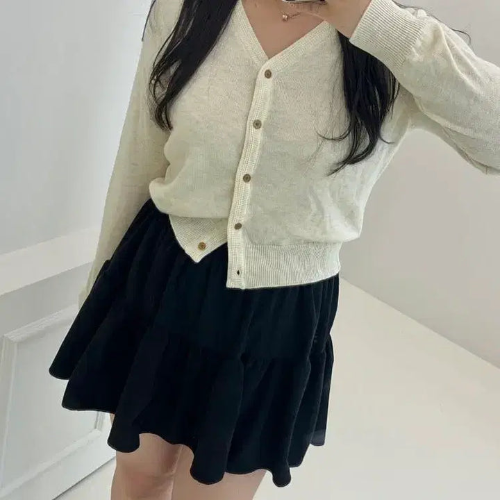 [BUNJANG] Hati 66 V-Neck Cardigan Ivory / 하티66 D컵가능 어텀무드 울 탄탄 시보리 브이넥 가디건 아이보리