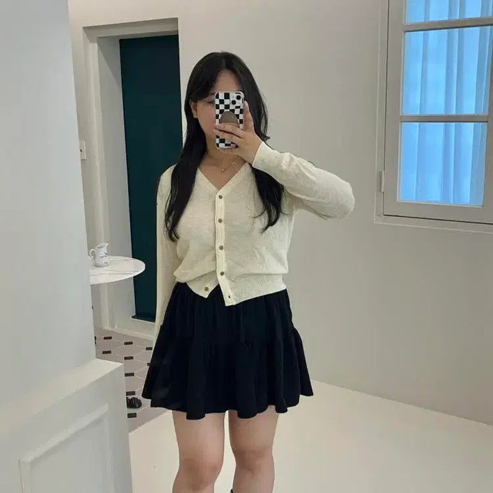 [BUNJANG] Hati 66 V-Neck Cardigan Ivory / 하티66 D컵가능 어텀무드 울 탄탄 시보리 브이넥 가디건 아이보리