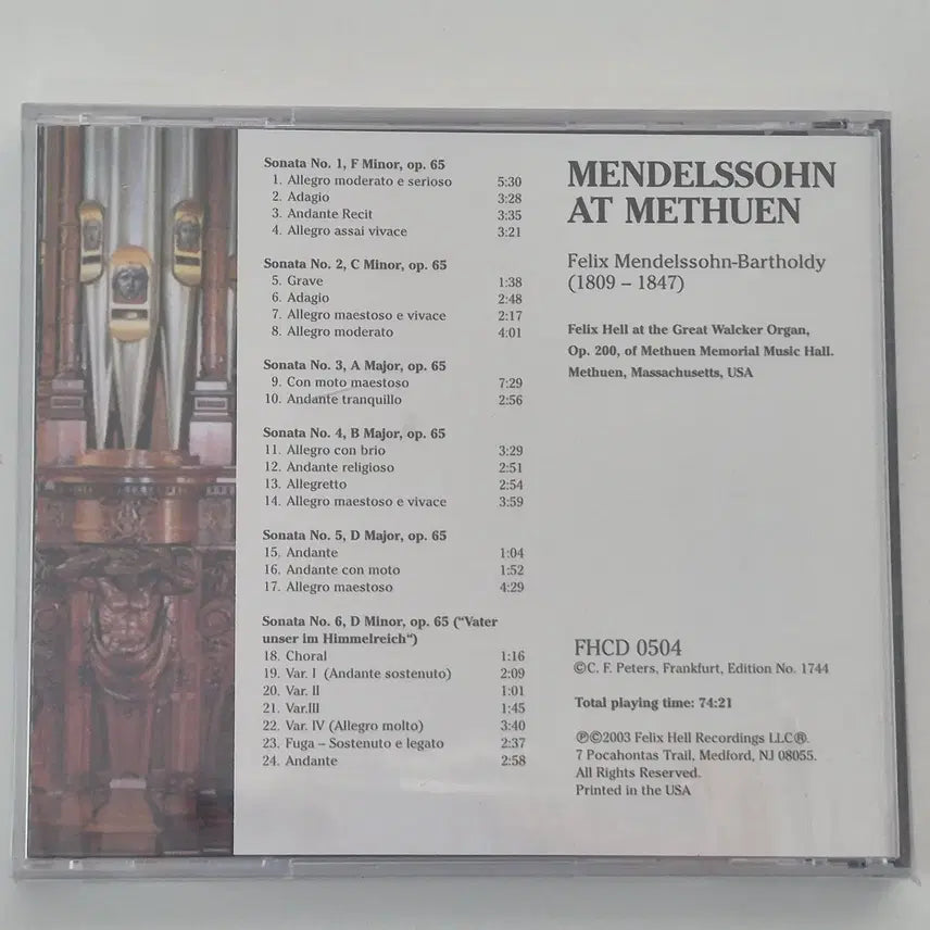 [BUNJANG] Felix Hell Mendelssohn Complete Organ Sonatas CD / 펠릭스 헬 - 멘델스존 오르간 소나타 전집