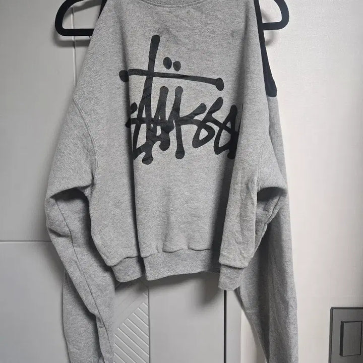 [BUNJANG] Stussy Custom Grey Cropped Sweatshirt / 스투시커스텀맨투맨 스투시 회색 맨투맨 크롭 긴팔티