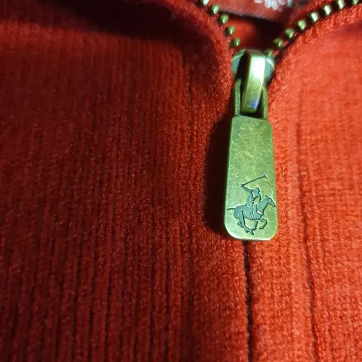 [BUNJANG] Beverly Hills Polo Club Cable High-Neck Half Zip Knit Sweater (Red, S) / 비버리힐스폴로클럽 케이블 하이넥 딱붙핏 하프집업 니트 레드(S)