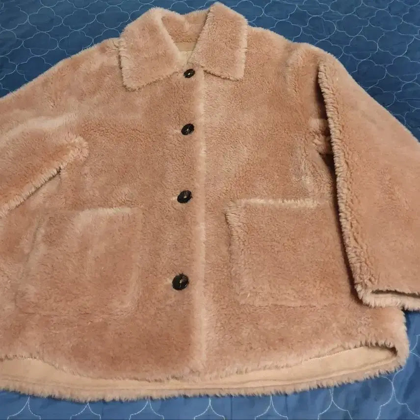 [BUNJANG] NICE CLAUP Wool Blend Faux-Mustang Jacket - Camel (Size F) / 나이스클랍 아웃포켓 울100% 페이크 무스탕 자켓 카멜 (F)