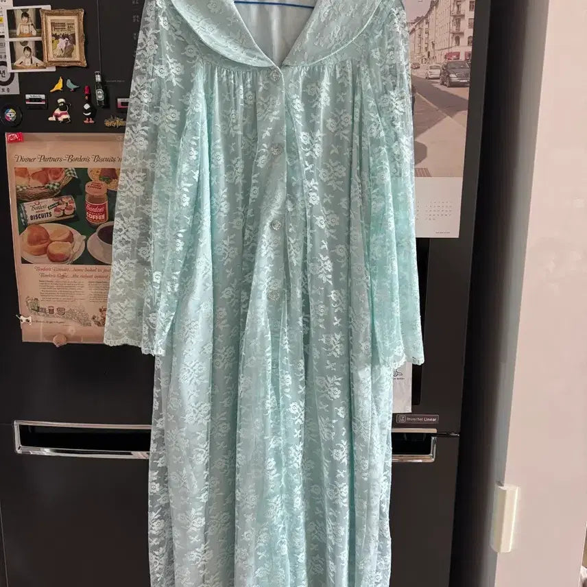 [BUNJANG] Vintage Mint Lace Long Robe Gown / 빈티지 레이스 롱 로브 가운 민트색