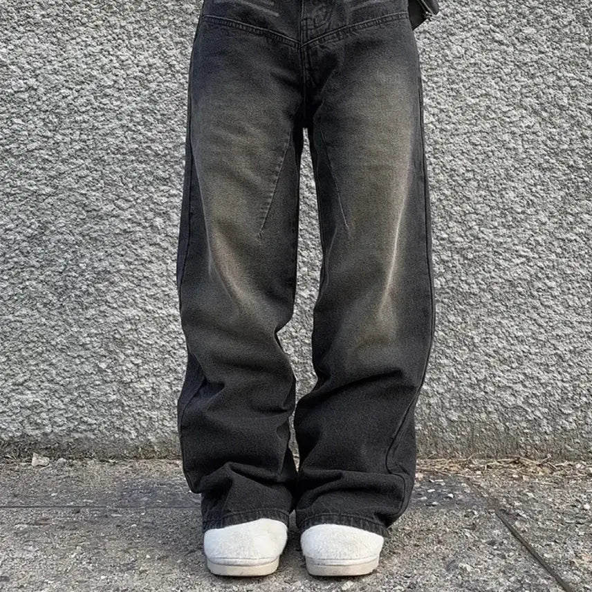 [BUNJANG] Anyone More Geta Black Sand Washing Wide Pants / 애니원모어 게타 블랙 샌드워싱 와이드팬츠